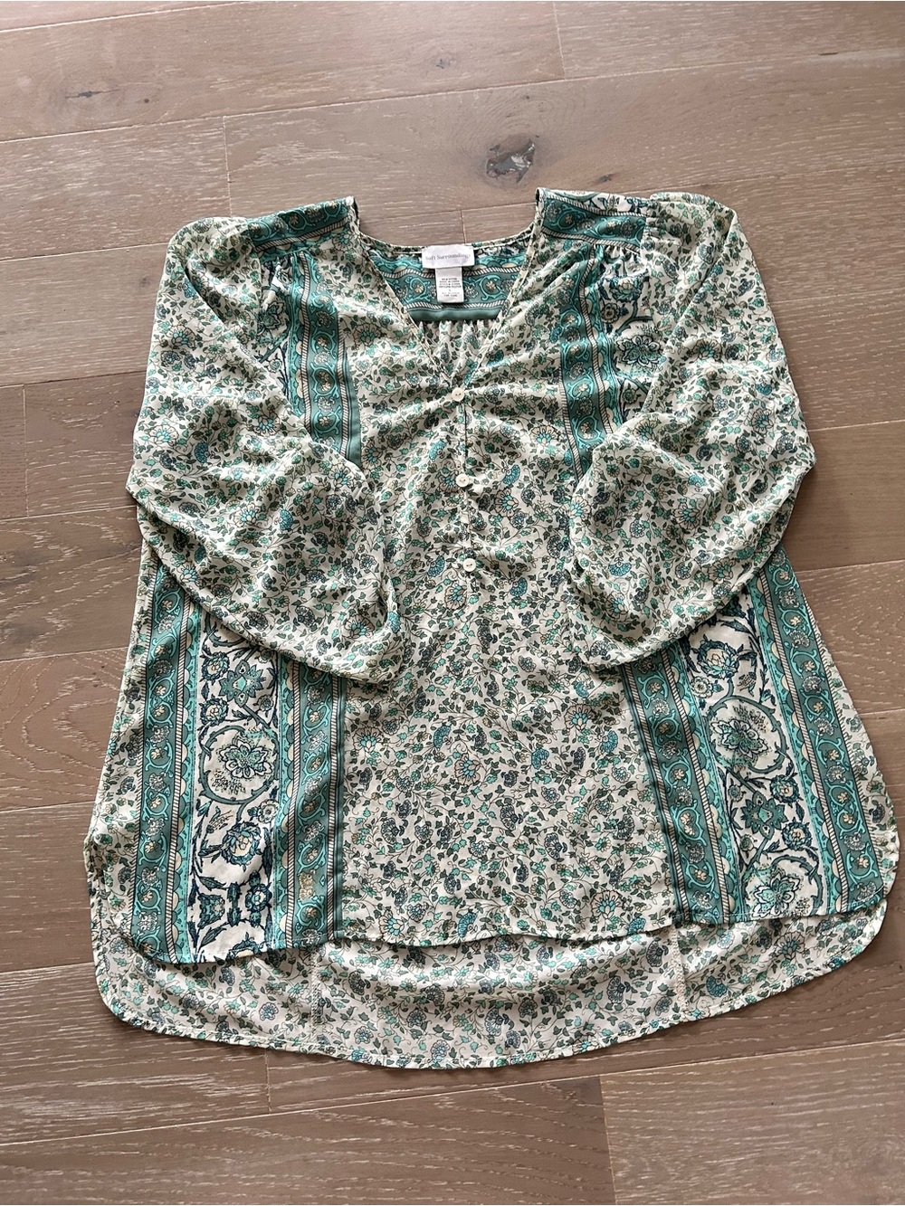 Soft Surroundings Teal and Cream Floral Top